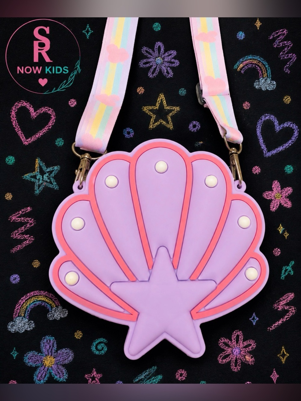 Kids Purple Shell Pop It Crossbody Purse Silicone Bag Adjustable Removable Strap